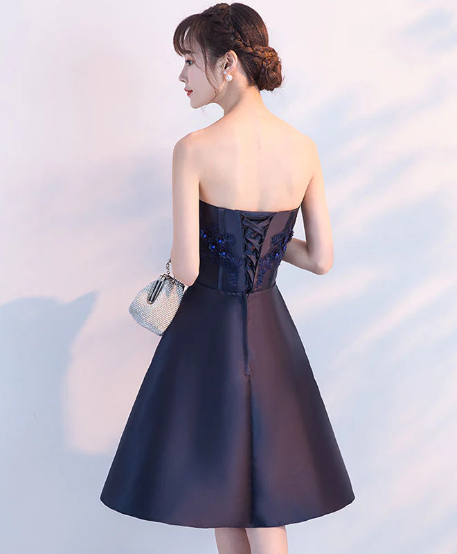 Dark Blue Lace Short Prom Dress, Blue Lace Homecoming Dress - Deanwangkt