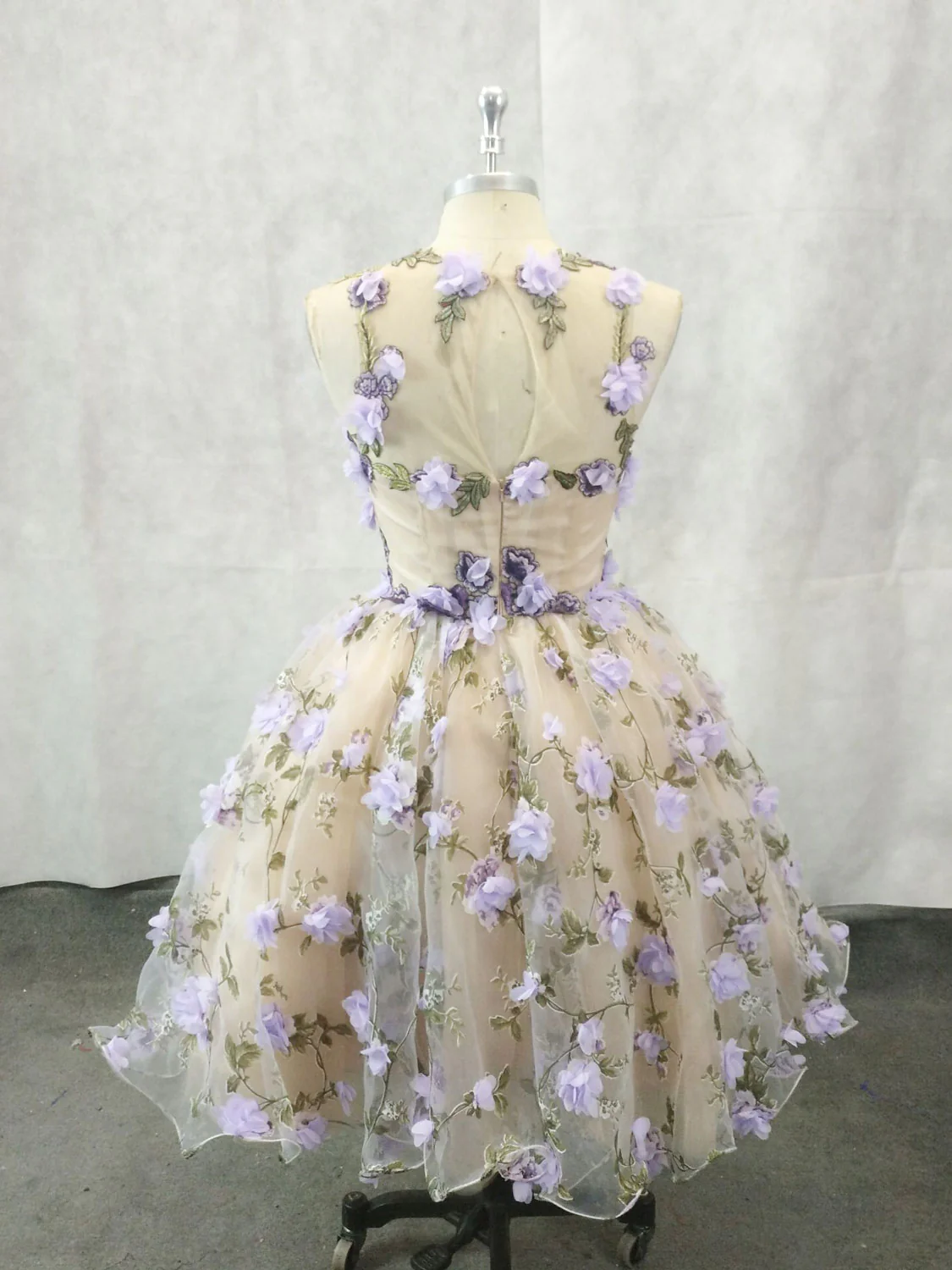 Cute Round Neck Tulle 3D Applique Short Prom Dress, Homecoming Dress - Deanwangkt