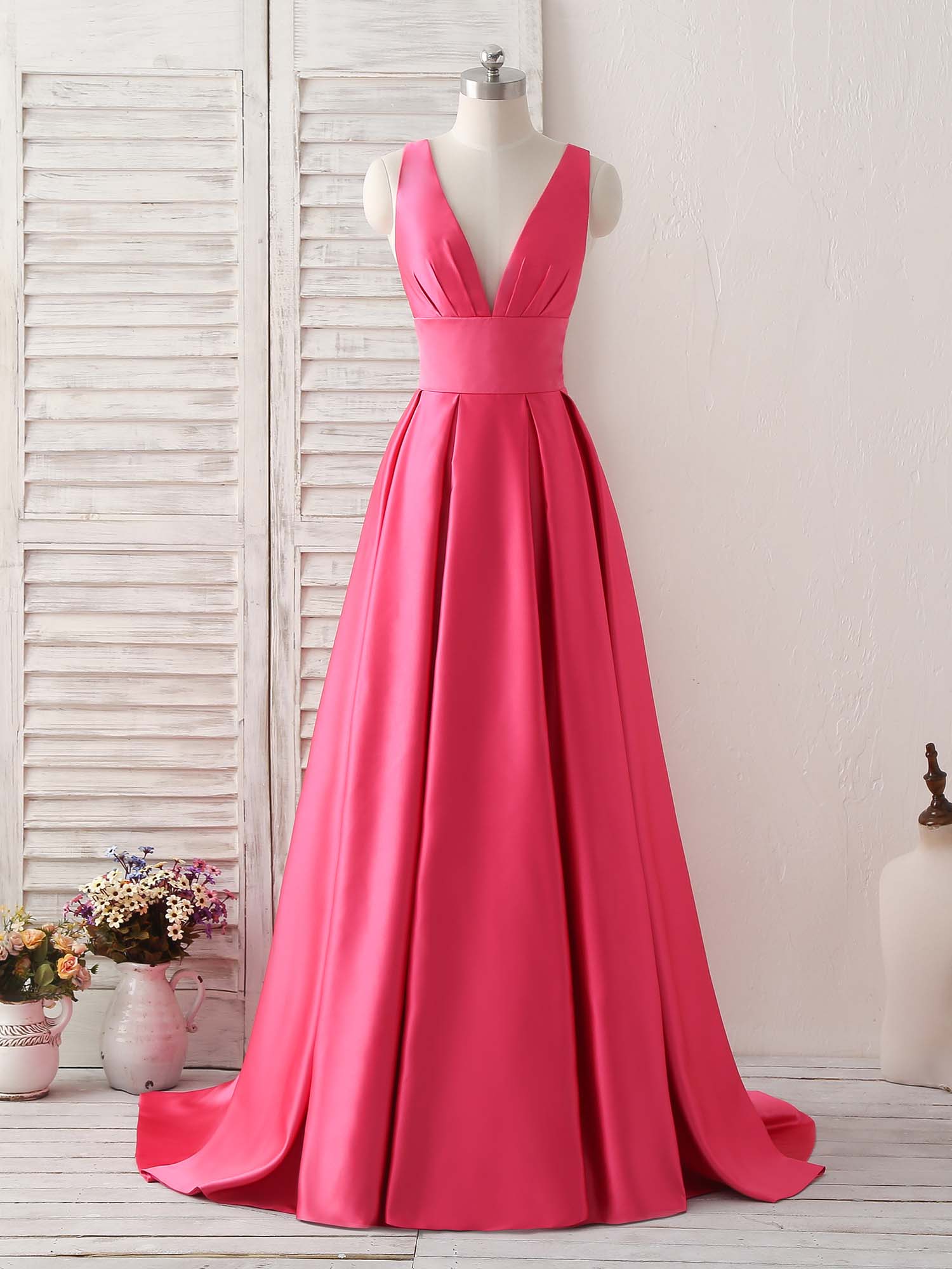 Simple V Neck Long Prom Dress Backless Evening Dress - Deanwangkt