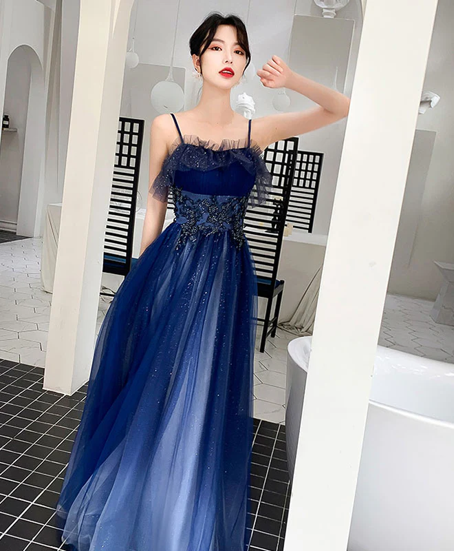 Blue Sweetheart Tulle Lace Long Prom Dress Blue Tulle Formal Dress - Deanwangkt