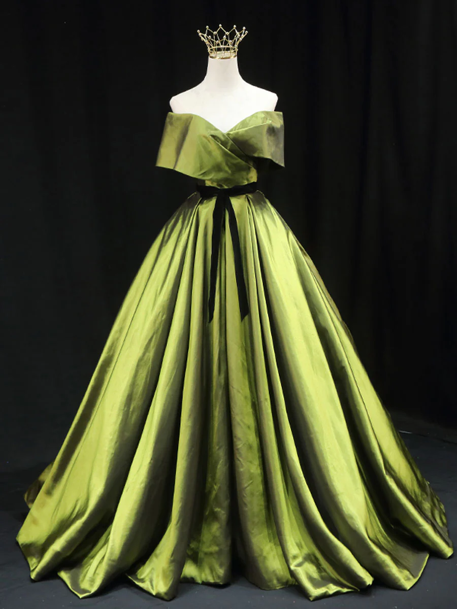 Green A line Satin Long Prom Dress, Green Satin Formal Evening Dresses - Deanwangkt