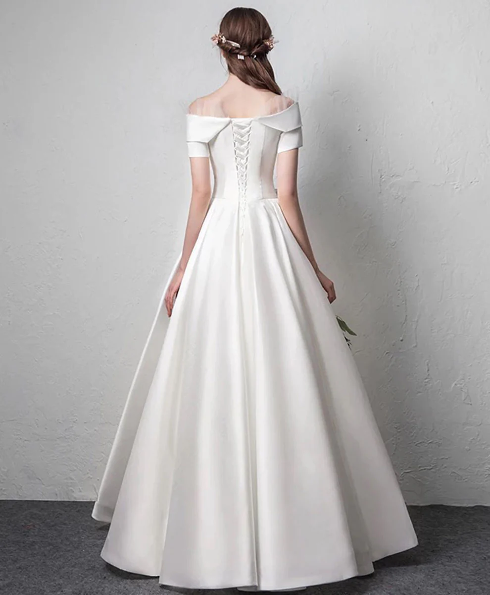 White Satin Long Prom Dress White Long Evening Dress - Deanwangkt