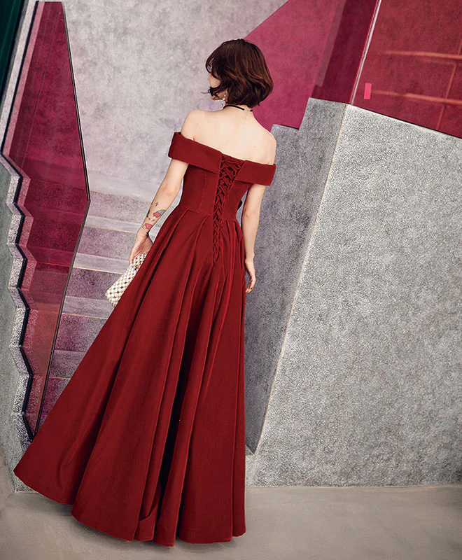 Simple Sweetheart Burgundy Long Prom Dress, Evening Dress - Deanwangkt