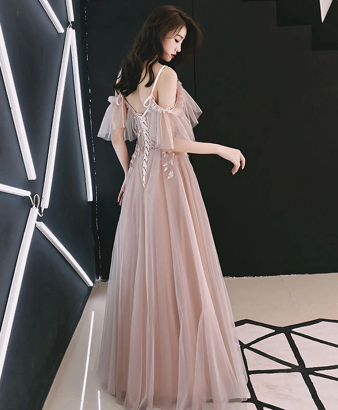 Pink Sweetheart Tulle Lace Applique Long Prom Dress, Evening Dress - Deanwangkt
