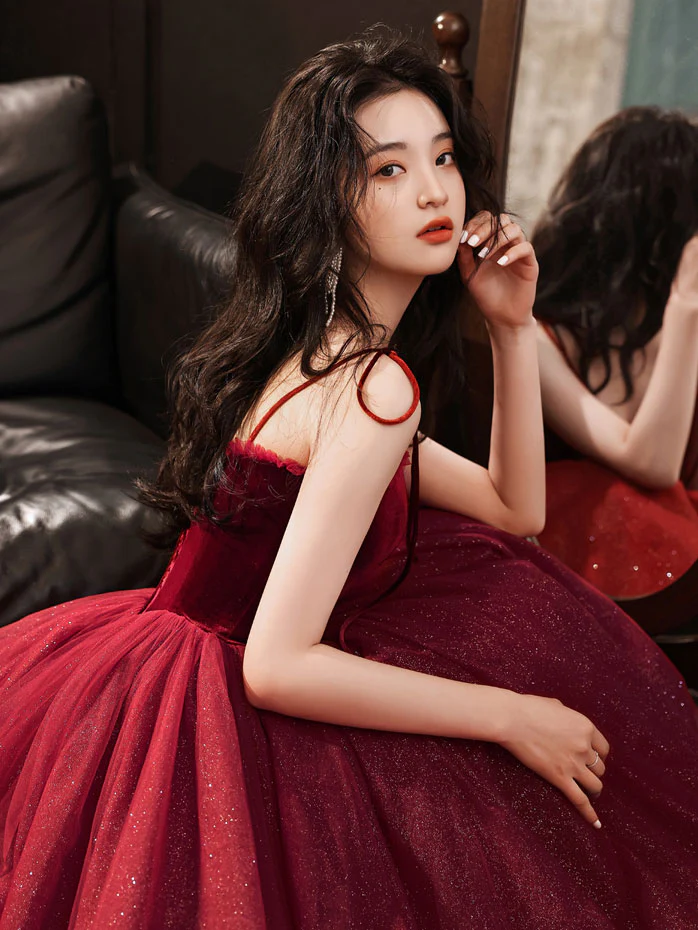 Burgundy sweetheart neck tulle short prom dress, burgundy puffy homecoming dress - Deanwangkt