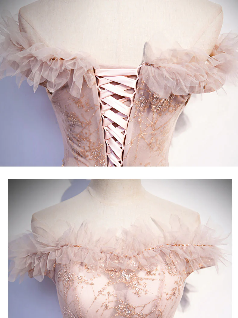 Pink Tulle Long Prom Dress, A line Pink Formal Graduation Dresses - Deanwangkt