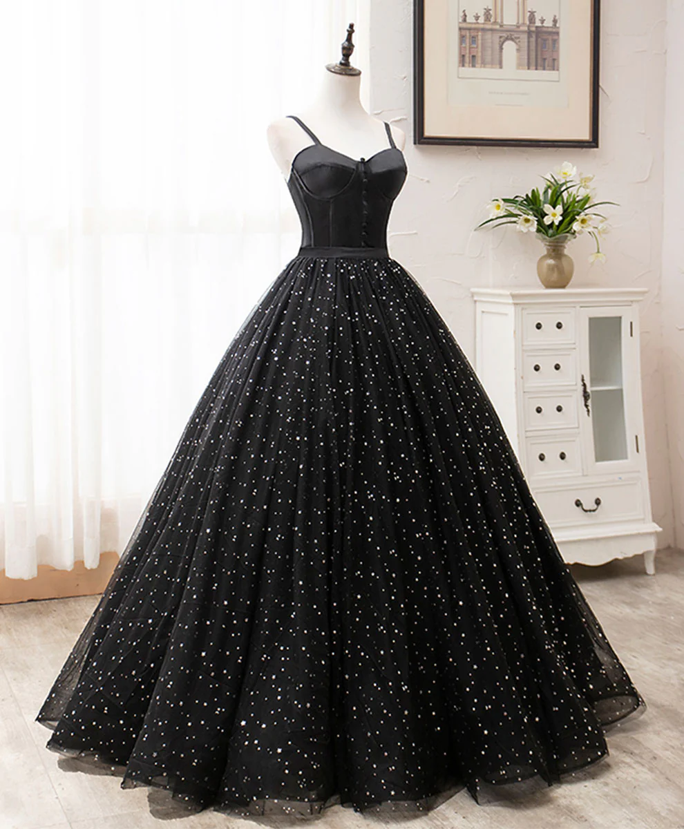 Black Sweetheart Tulle Long Prom Dress, Black Formal Sweet 16 Dress - Deanwangkt