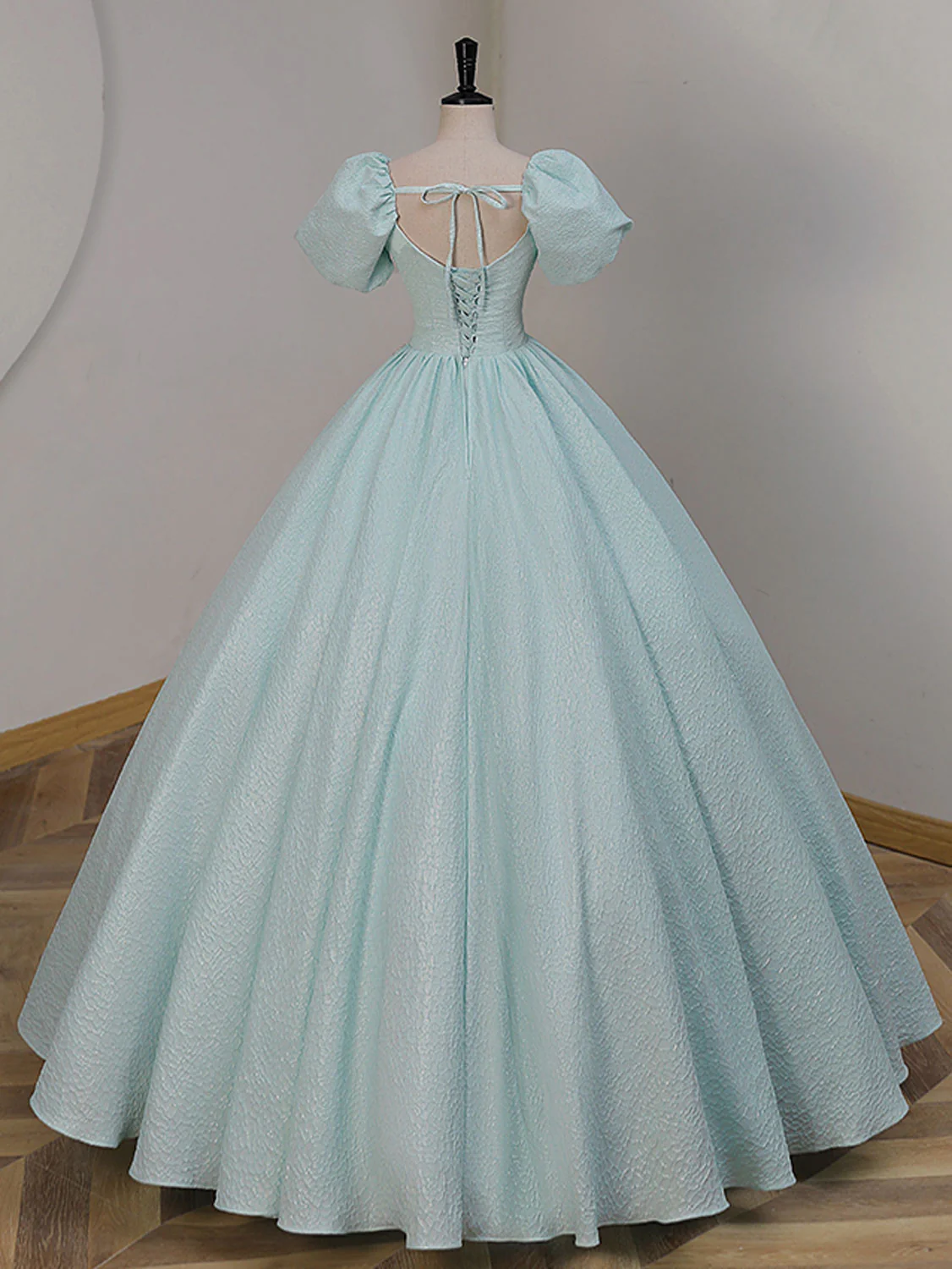 Unique A-LIne Satin Lace Long Prom Dresses, Blue Satin Sweet 16 Dresses - Deanwangkt