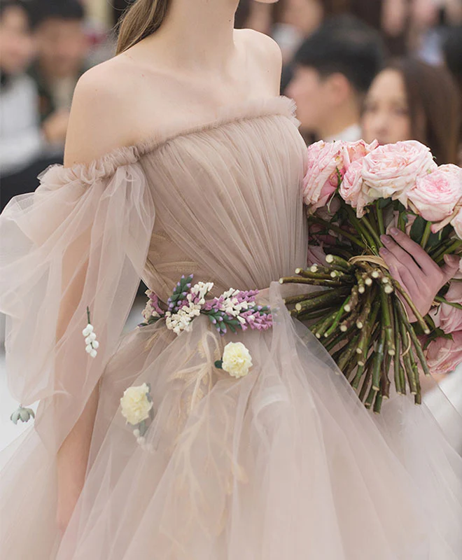 Cute Champagne Tulle Short Prom Dress, Champagne Homecoming Dress - Deanwangkt