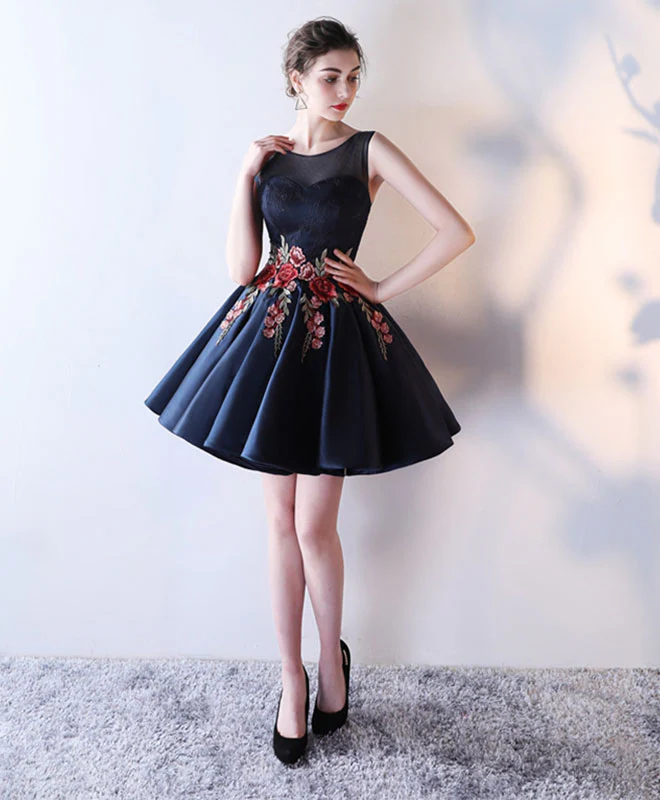Cute Round Neck Lace Short Prom Dress, Evening Dress - Deanwangkt