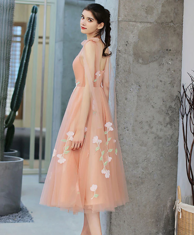 Pink Tulle Lace Applique Short Prom Dress, Pink Homecoming Dress - Deanwangkt