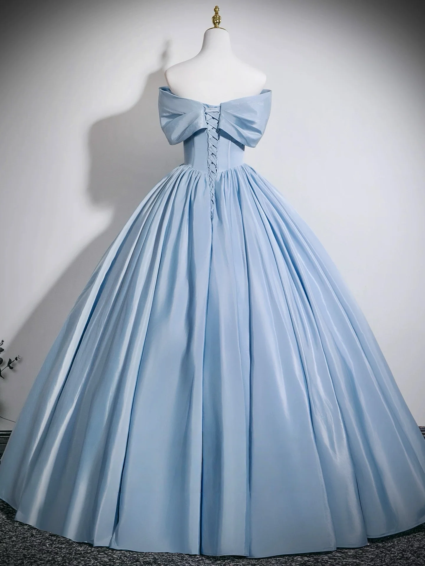 A-Line V Neck Satin Blue Long Prom Dress, Blue Long Formal Dress - Deanwangkt