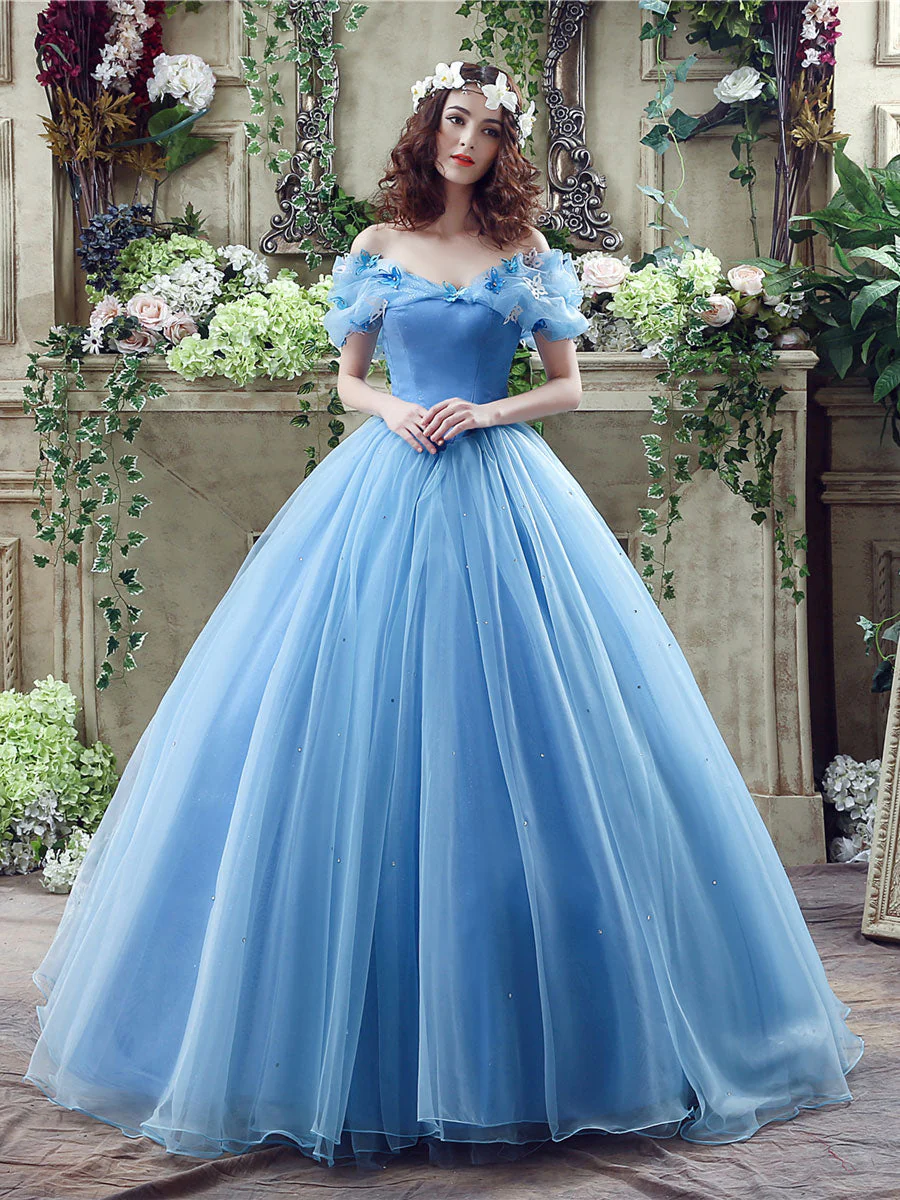 Blue Off Shoulder Long Prom Dresses, Formal Gown Blue Sweet 16 Dresses - Deanwangkt