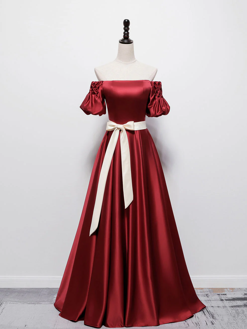 Simple Burgundy Satin Long Prom Dress Burgundy Bridesmaid Dress - Deanwangkt