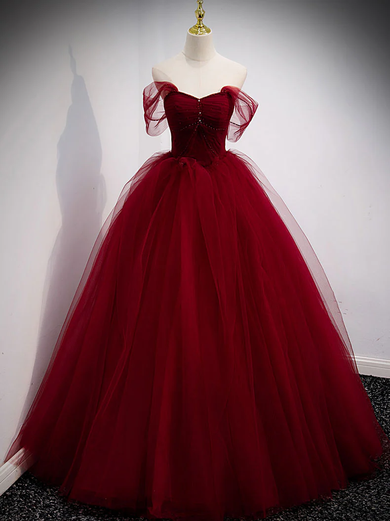 Unique Sweetheart Off Shoulder Lace Long Prom Dress, Tulle Formal Dresses - Deanwangkt