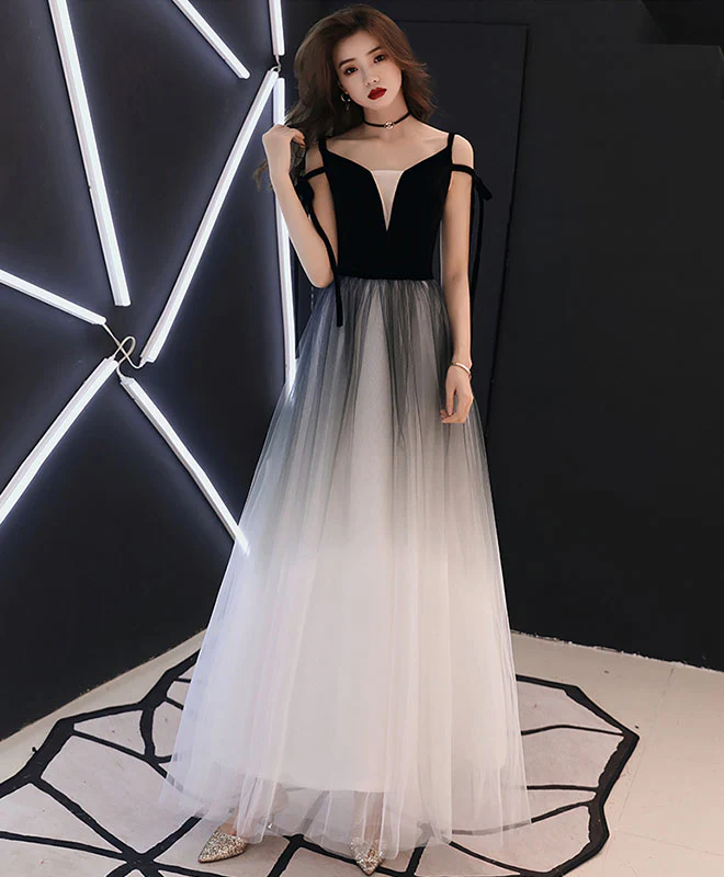 Simple Black Tulle Long Prom Dress, Black Evening Dress - Deanwangkt