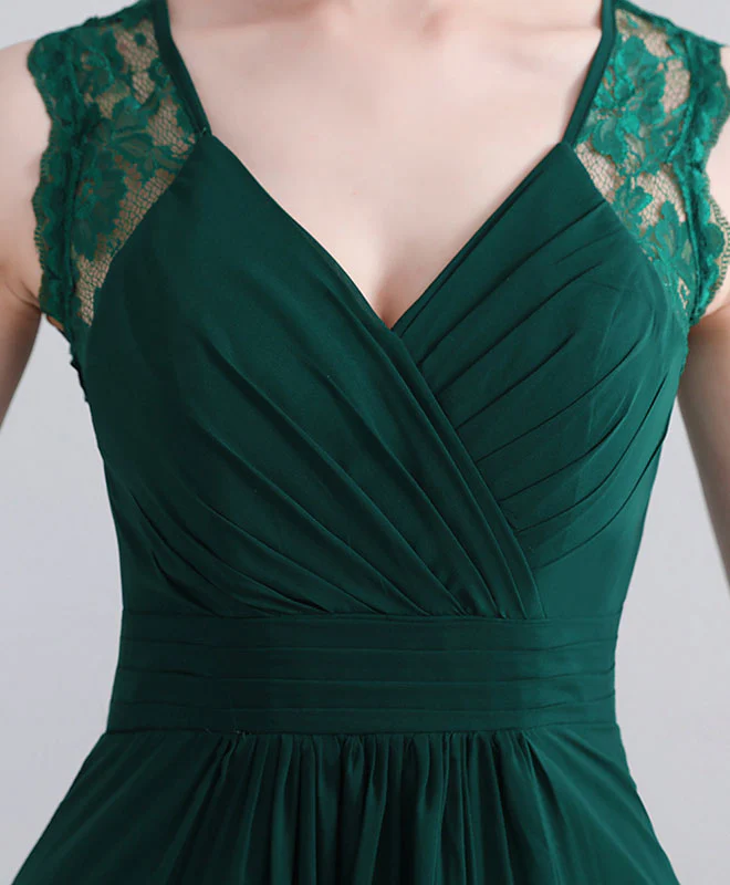 Green Lace Chiffon Long Prom Dress, Green Evening Dress - Deanwangkt
