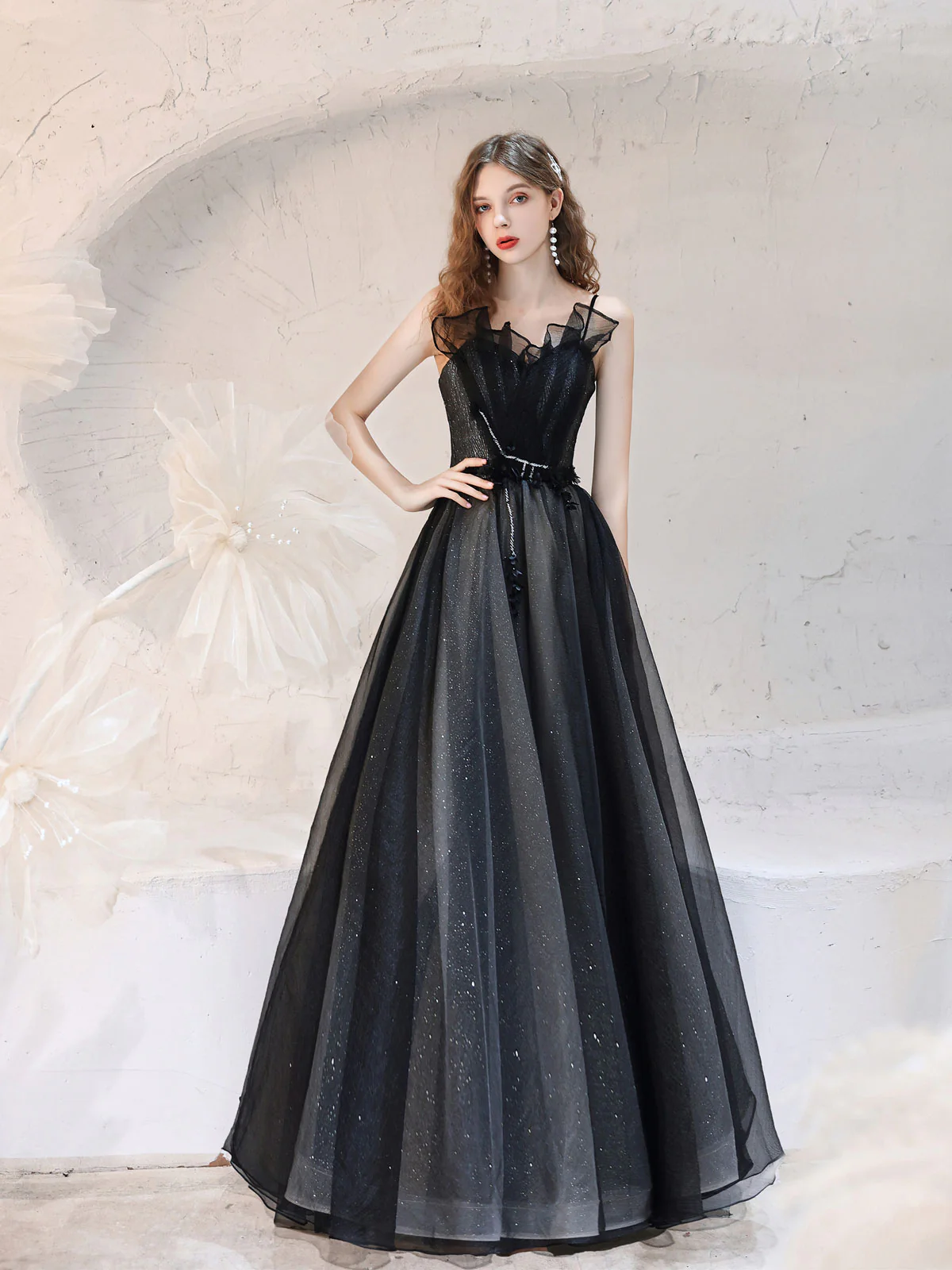 Black Tulle Lace Long Prom Dress Black Tulle Formal Dress - Deanwangkt
