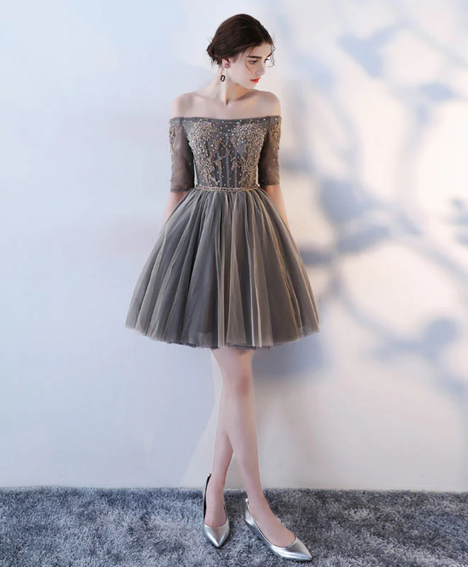 A Line 1/2 Sleeve Lace Short Prom Dress, Homecoming Dress - Deanwangkt