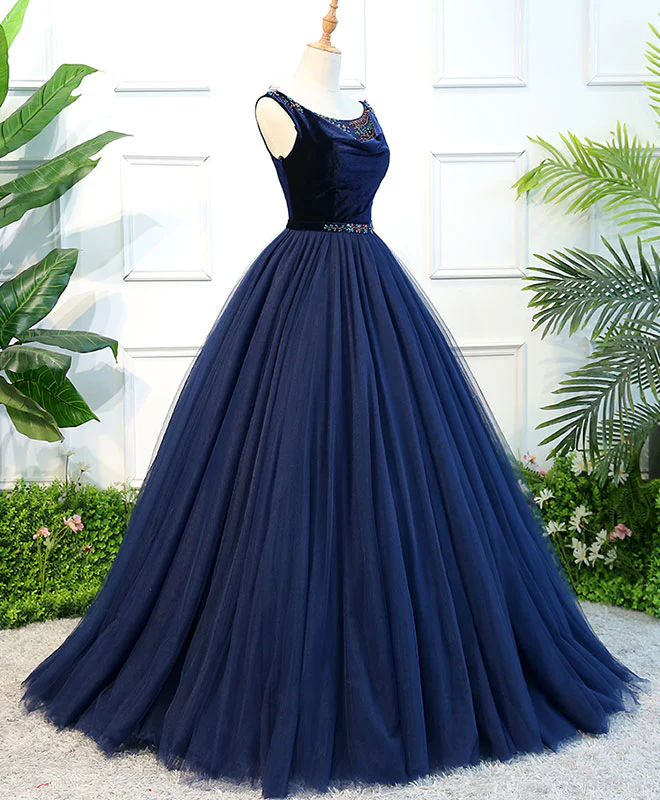 Dark Blue Tulle Long Prom Dress, Dark Blue Tulle Evening Dress - Deanwangkt