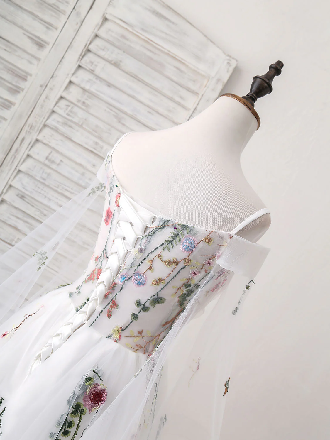 White Sweetheart Tulle Applique Long Prom Dress, White Evening Dress - Deanwangkt
