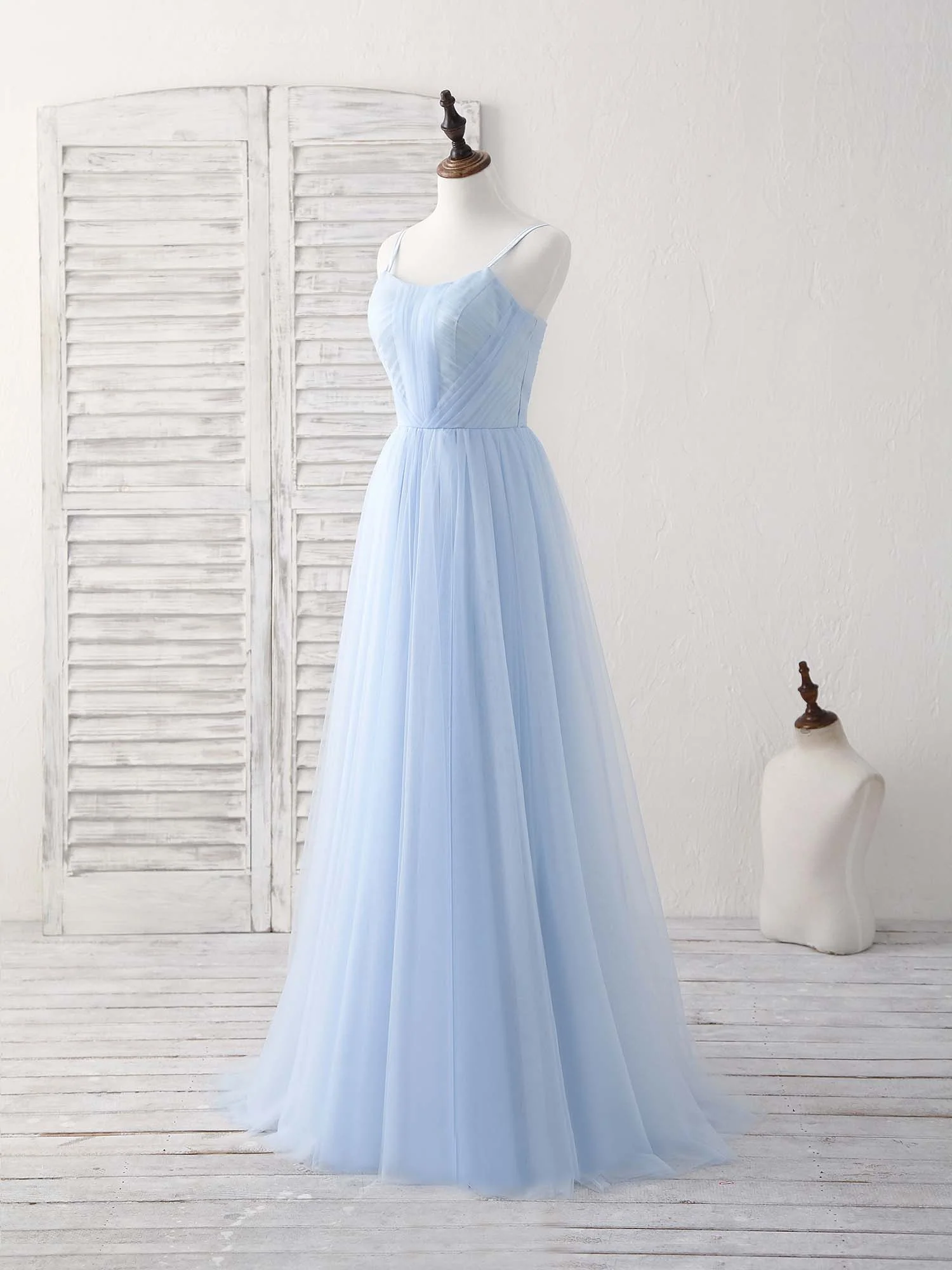 Simple Blue Tulle Long Prom Dress Blue Bridesmaid Dress - Deanwangkt