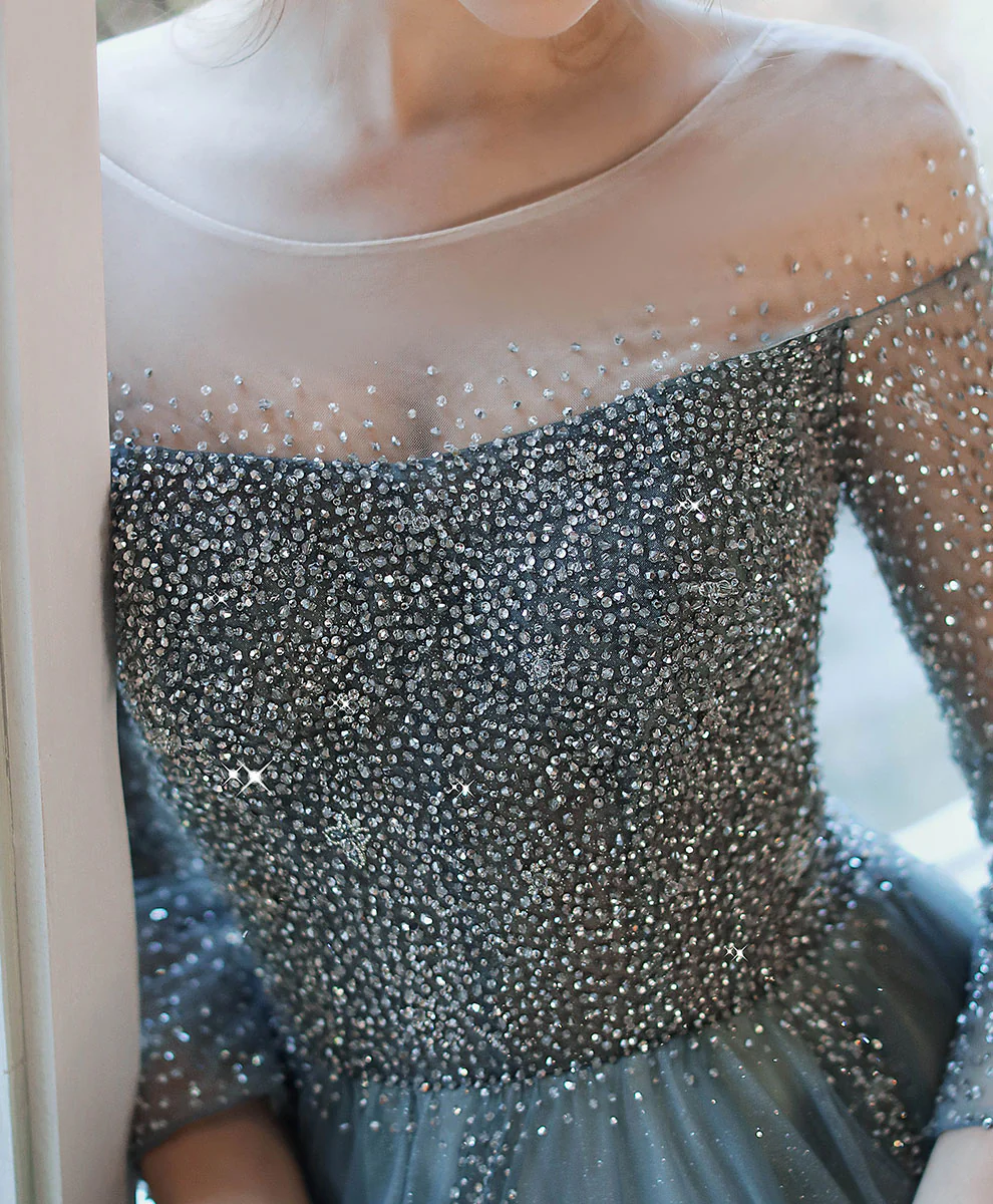 Unique Tulle Sequin Long Prom Dress Tulle Formal Dress - Deanwangkt