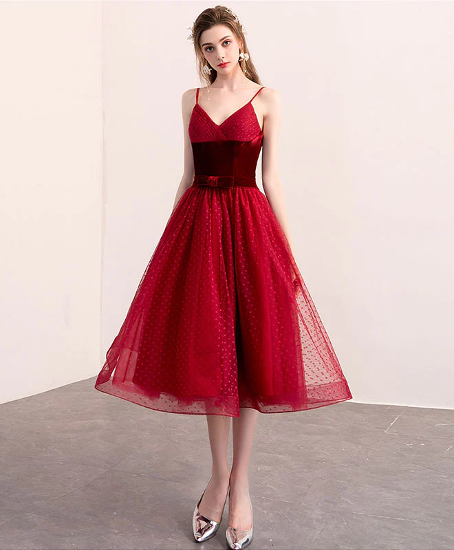 Cute Burgundy Tulle Short Prom Dress, Burgundy Homecoming Dress - Deanwangkt