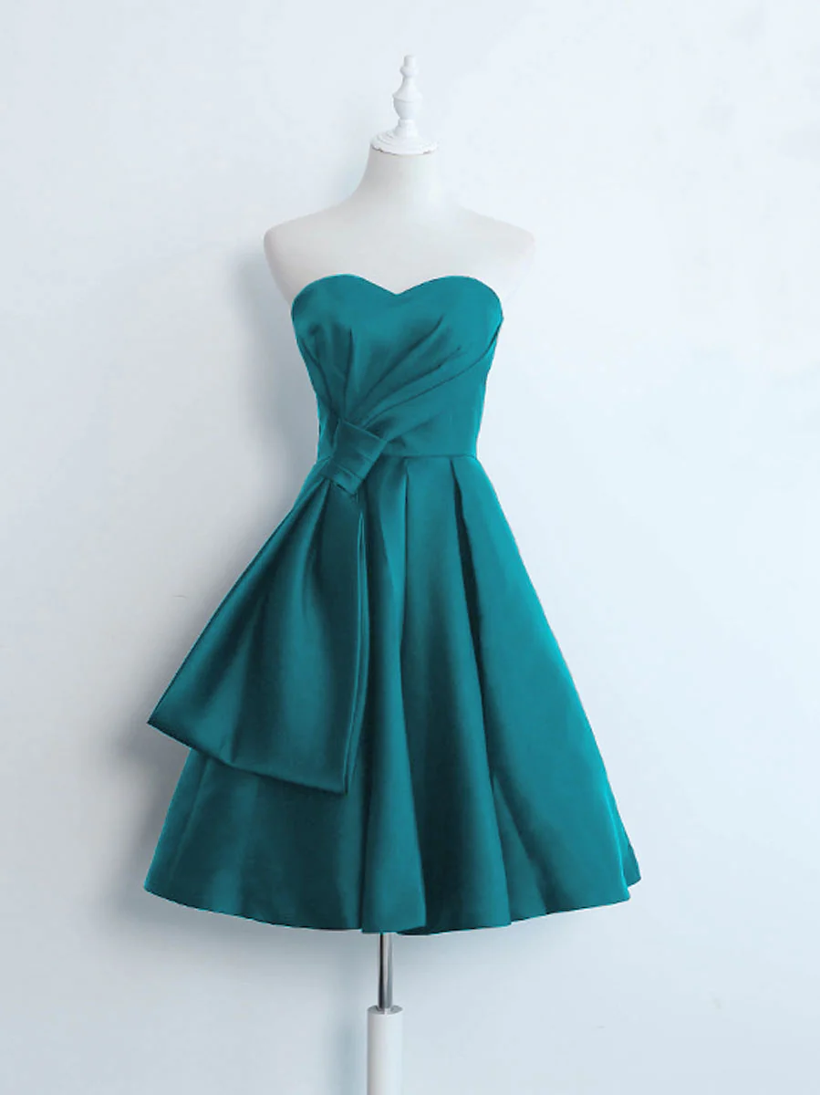 Simple Sweetheart Satin Short Black Prom Dress, Black Homecoming Dresses - Deanwangkt