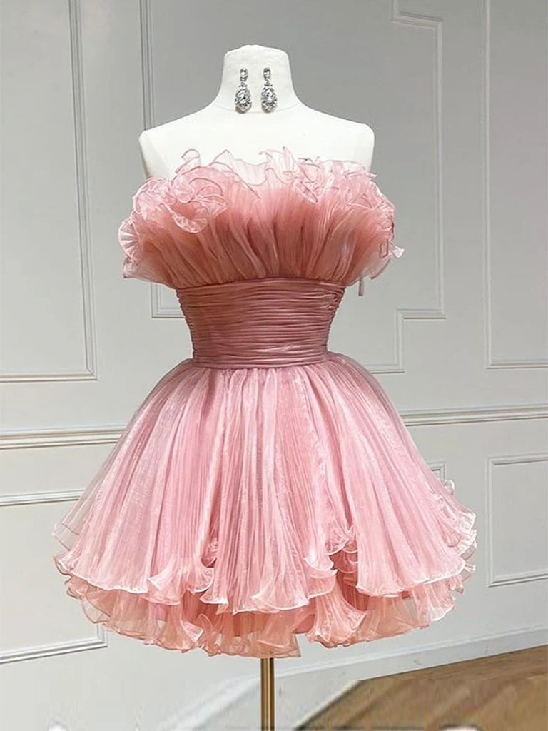 Pink Tulle Short Prom Dress, Pink Homecoming Dress - Deanwangkt