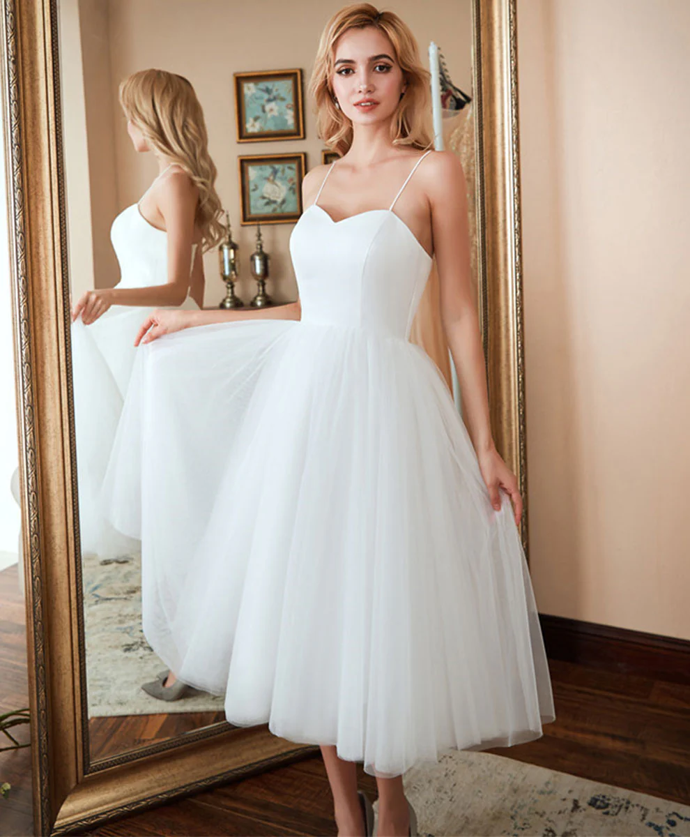 White Sweetheart Neck Tulle Short Prom Dress White Cocktail Dress - Deanwangkt