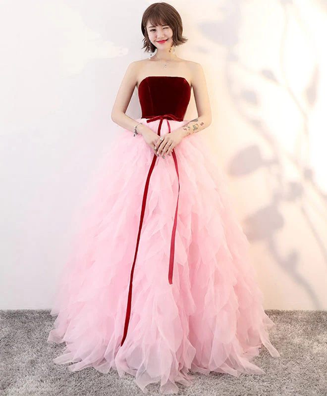 Cute Pink Tulle Long Prom Dress, Evening Dress - Deanwangkt