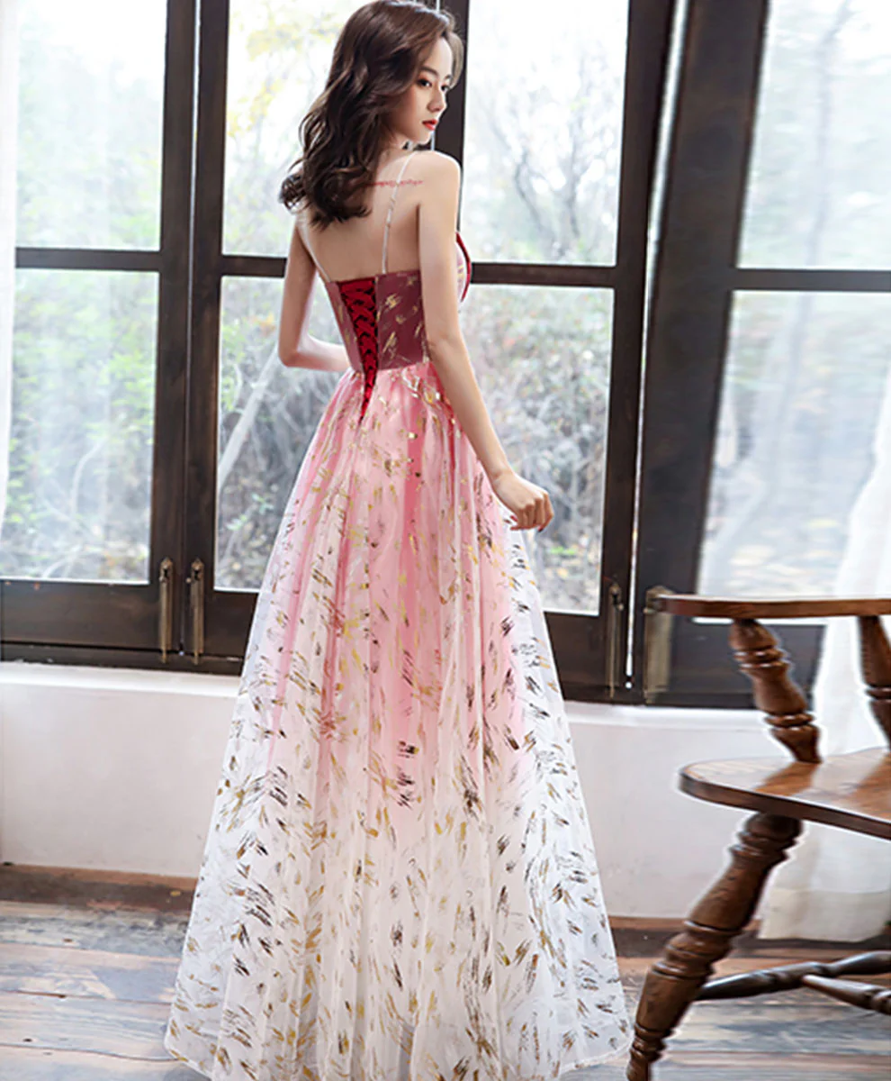 Burgundy Tulle Lace Long Prom Dress Burgundy Formal Dress - Deanwangkt