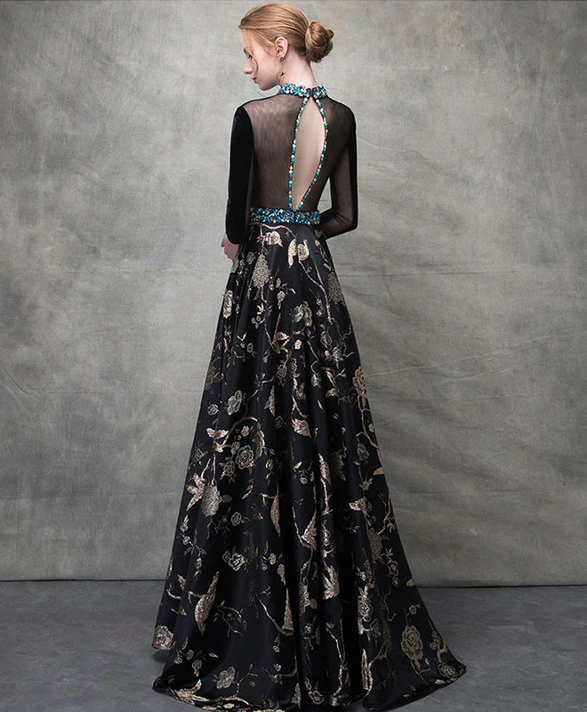 Unique Black Satin Long Prom Dress, Black Evening Dress - Deanwangkt