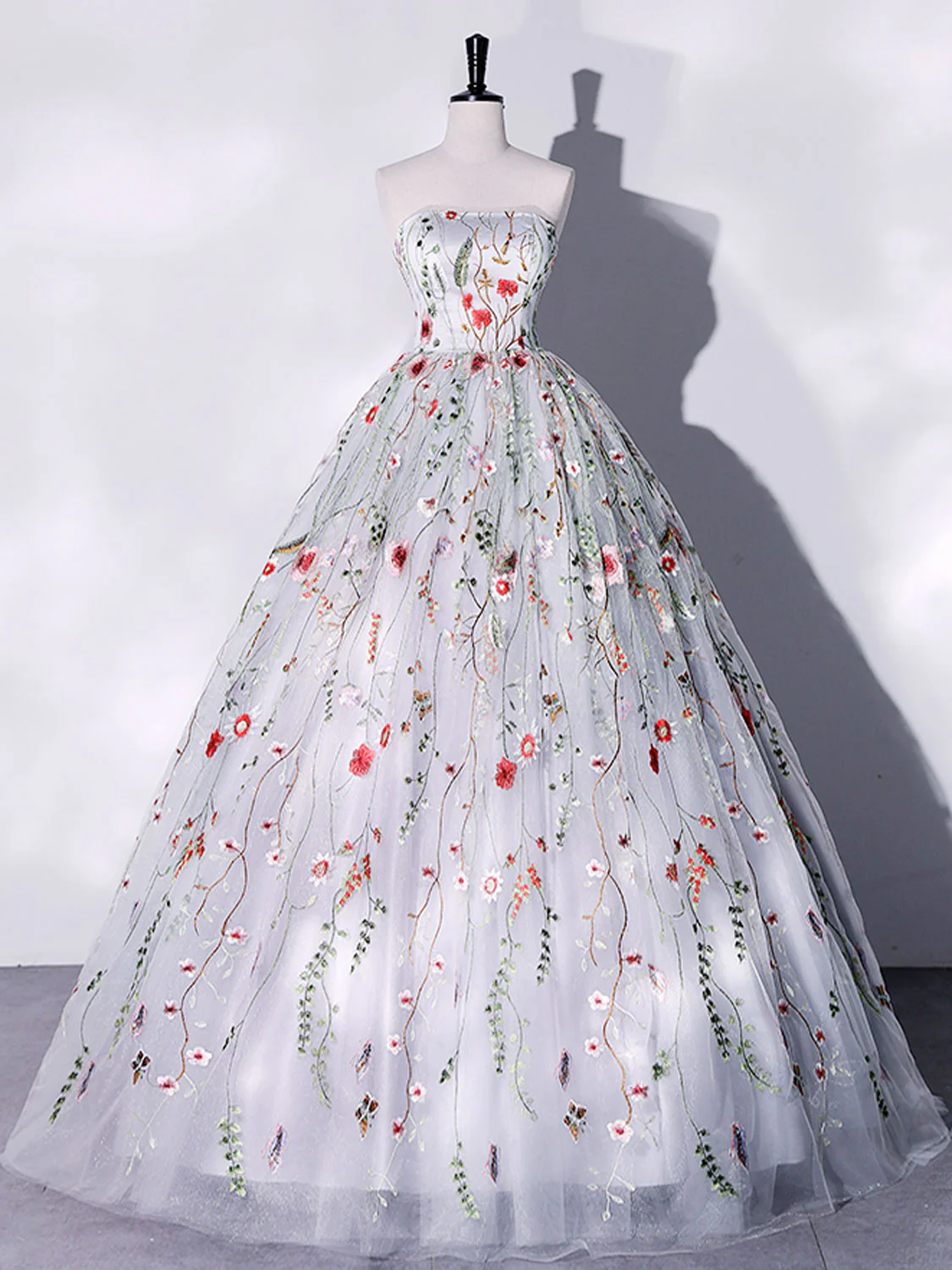 Gray A-LIne Tulle Long Prom Dress, Gray Formal Evening Dresses - Deanwangkt