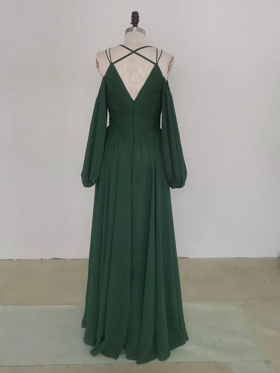 Simple A line Green Chiffon Long Prom Dress, Green Bridesmaid Dress - Deanwangkt