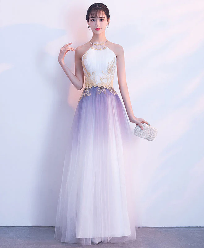 Unique Tulle Lace Applique Long Prom Dress, Tulle Evening Dress - Deanwangkt