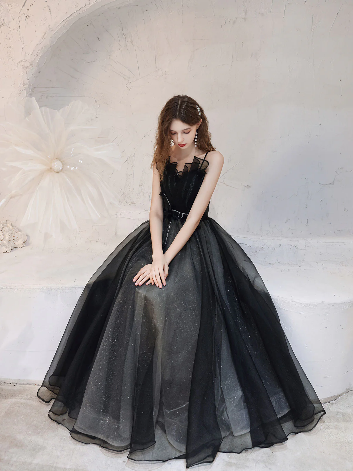 Black Tulle Lace Long Prom Dress Black Tulle Formal Dress - Deanwangkt