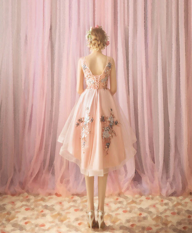 Pink Tulle Lace Short Prom Dress, Homecoming Dress - Deanwangkt