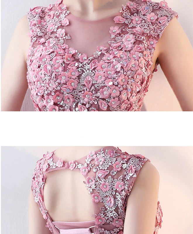 Pink Tulle Lace Short Prom Dress, Pink Tulle Homecoming Dress - Deanwangkt