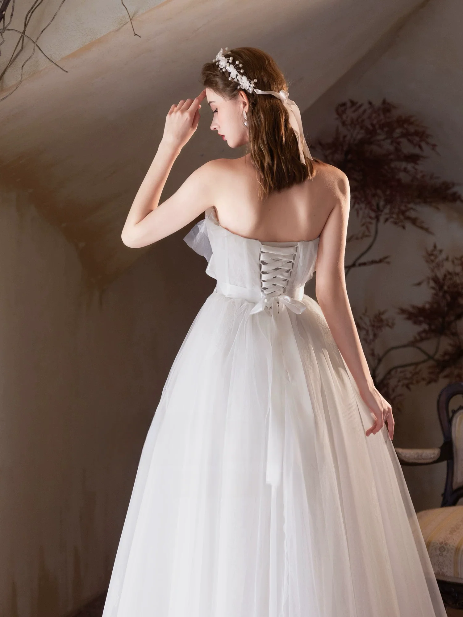 A-Line Tulle Lace Light Champagne Long Prom Dress ,Champagne Long Formal Dress - Deanwangkt