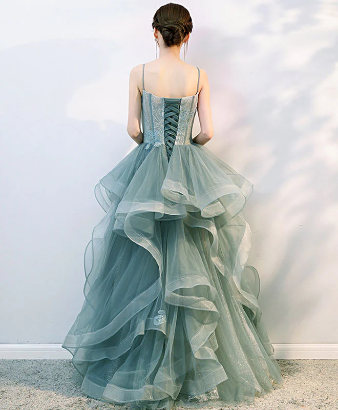 Green Tulle Lace Long Prom Gown, Tulle Formal Dress - Deanwangkt