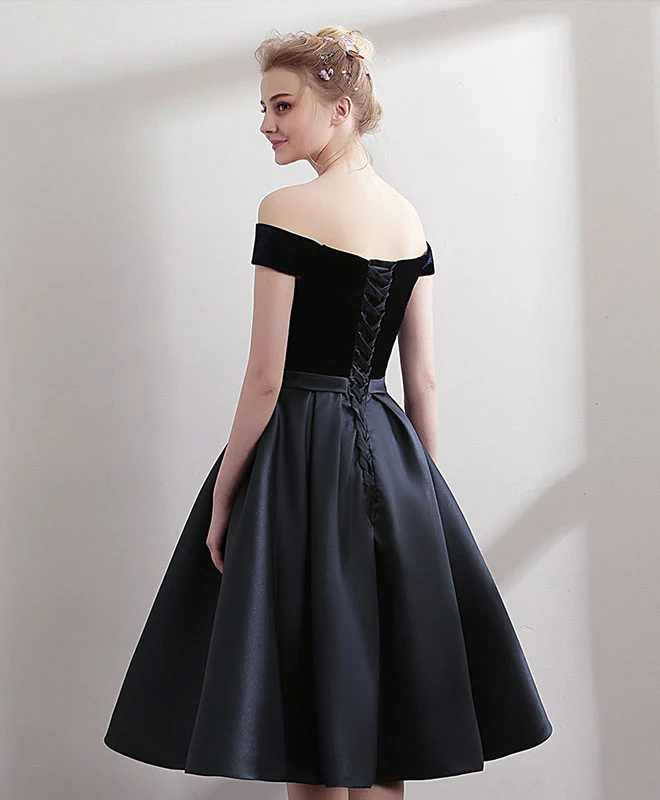 Black Satin Short Prom Dress, Black Homecoming Dress - Deanwangkt