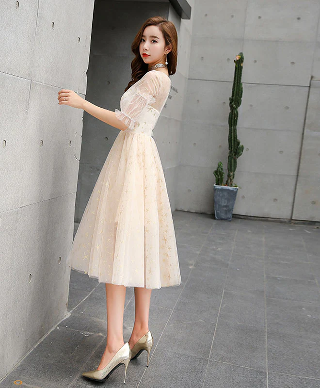 Champagne Tulle Short Prom Dress, Champagne Tulle Short Homecoming Dress - Deanwangkt