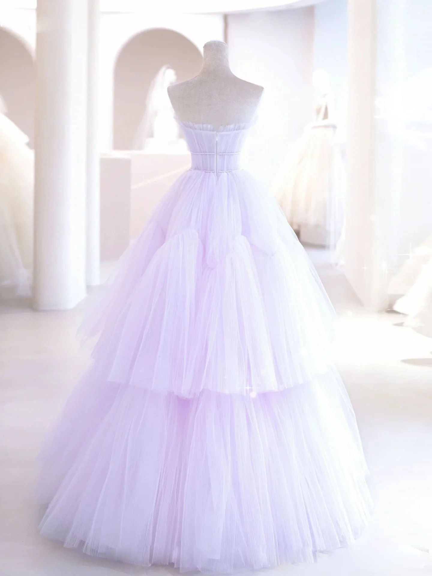 Purple A line Tulle Long Prom Dresses, Purple Evening Graduation Dresses - Deanwangkt