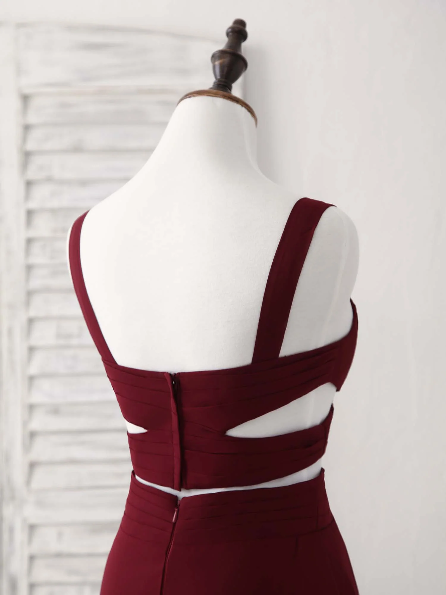 Burgundy Two Pieces Chiffon Long Prom Dress, Evening Dress - Deanwangkt