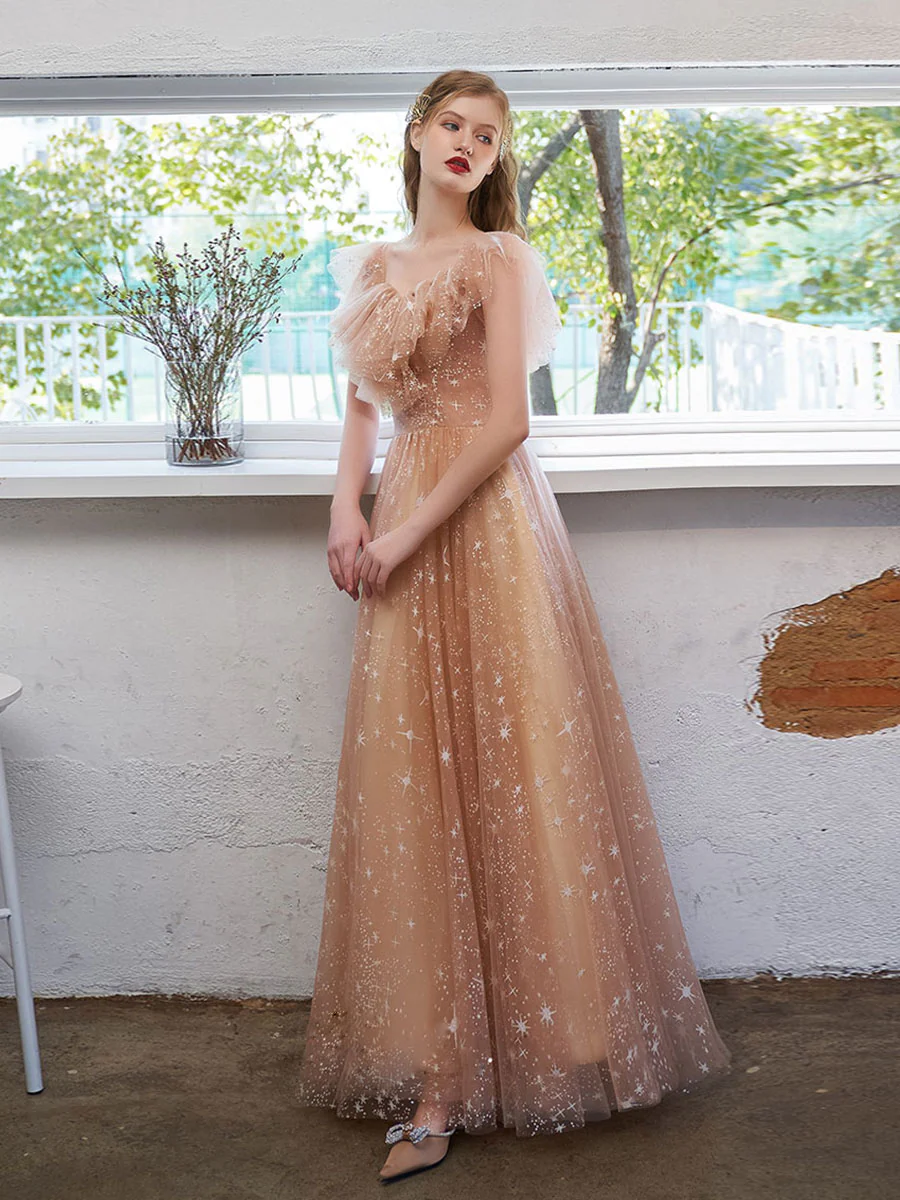 Simple Tulle Off Shoulder Lace Long Prom Dress Lace Formal Dress - Deanwangkt