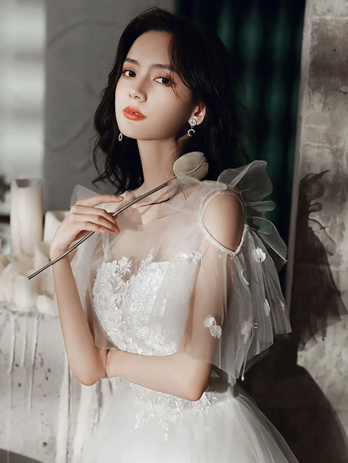 A line Lace White Long Prom Dresses, White Formal Dresses - Deanwangkt