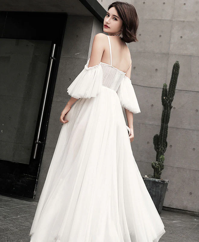 Unique Tulle Long Prom Dress, White Evening Dress - Deanwangkt