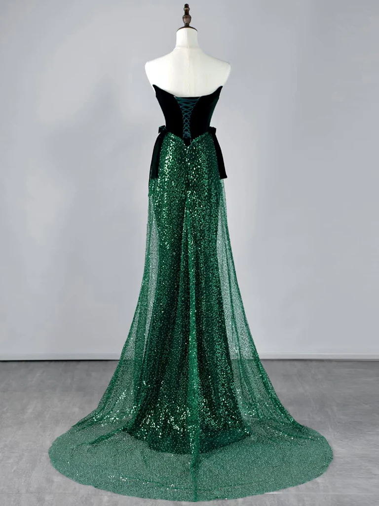 Mermaid Tulle Velvet Green Long Prom Dress, Green Long Formal Dress - Deanwangkt